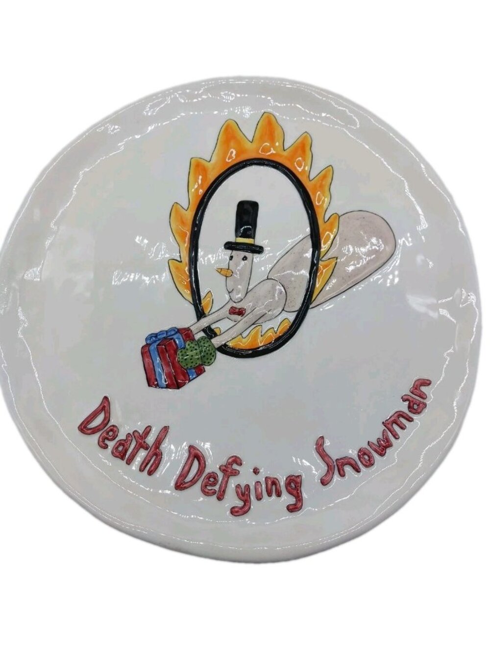 Department 56 “Death Defying Snowman” Ceramic Painted Serving Plate Platter 12"